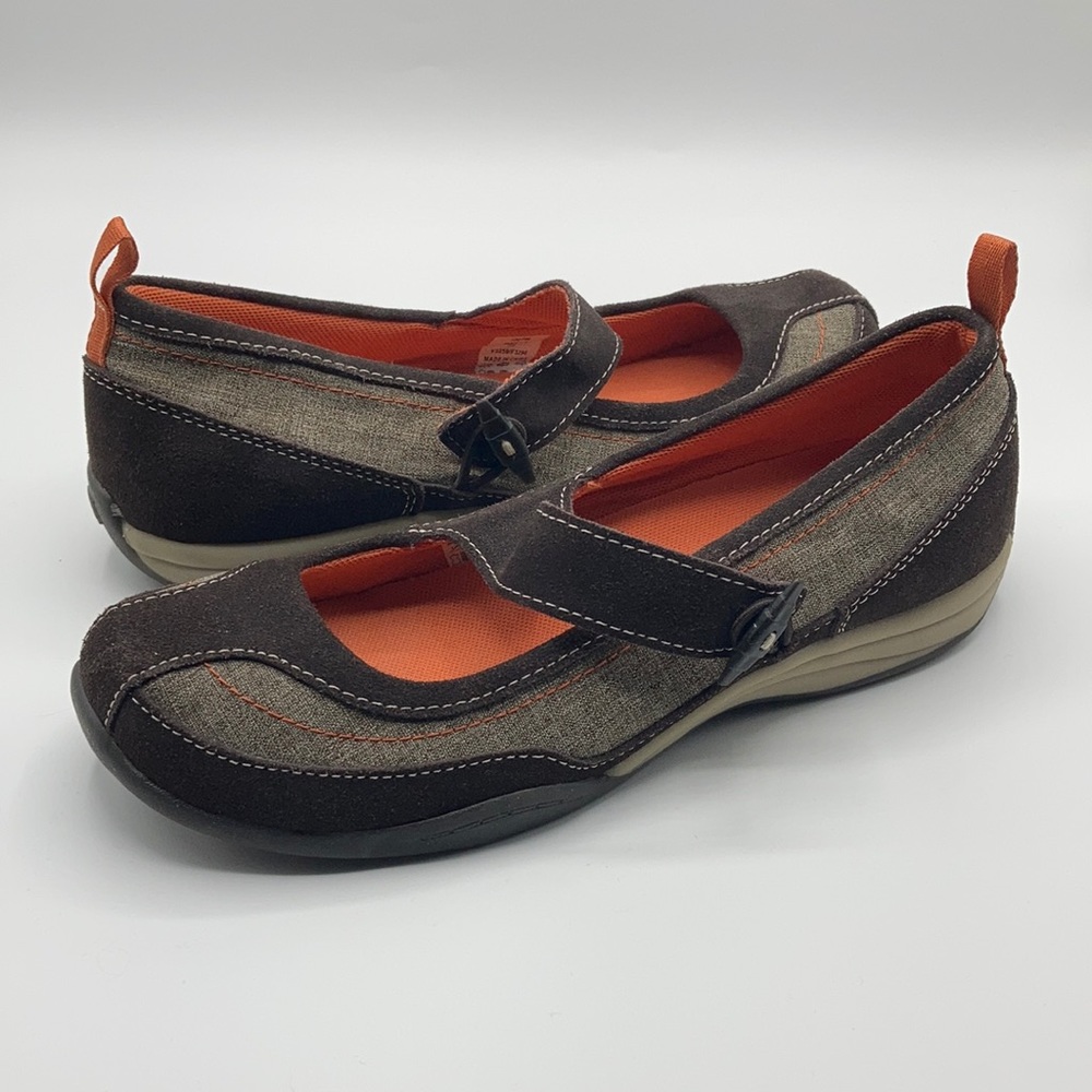 Lands End Brown Orange Suede Mary Jane Flats 7.5